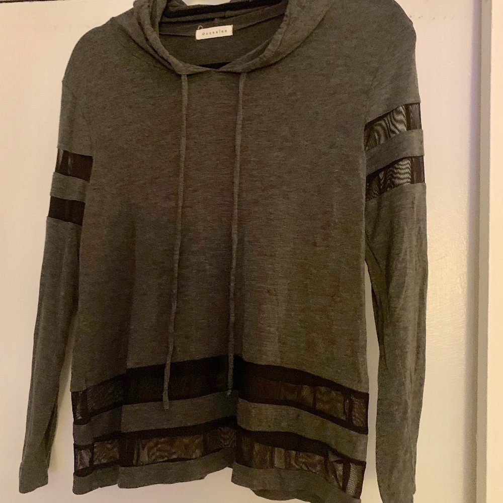 Light Long Sleeve Grey Hoodie with Mesh Detail
